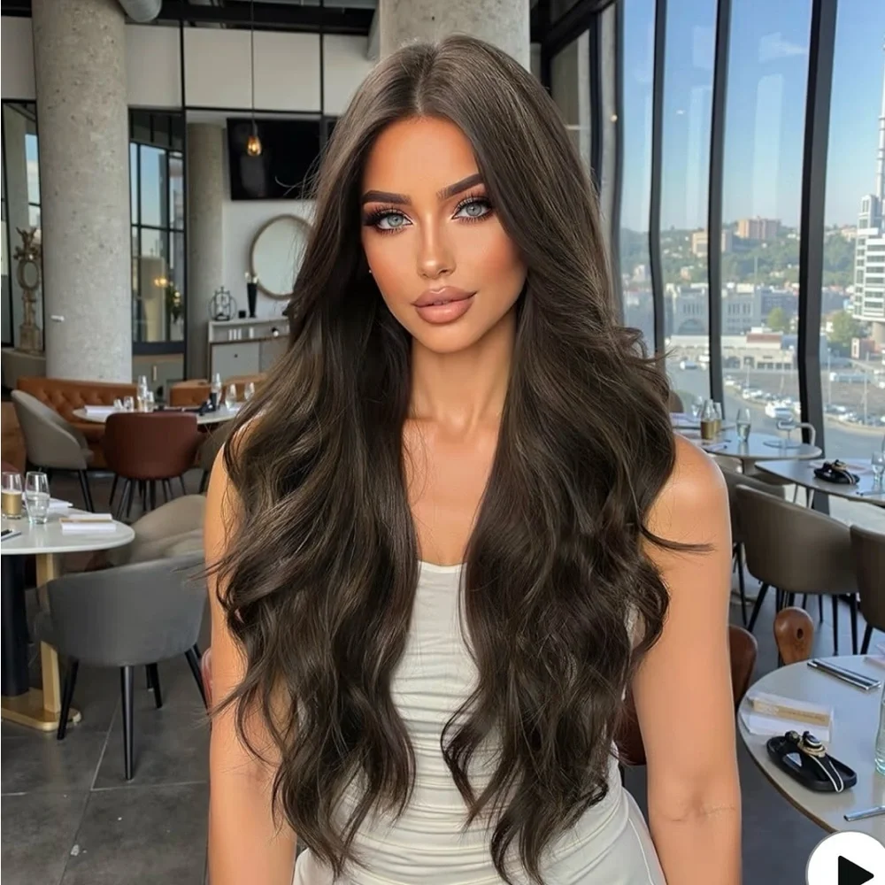 Dark Brown Wigs for Women Long Middle Part Natural Hair Synthetic 26”